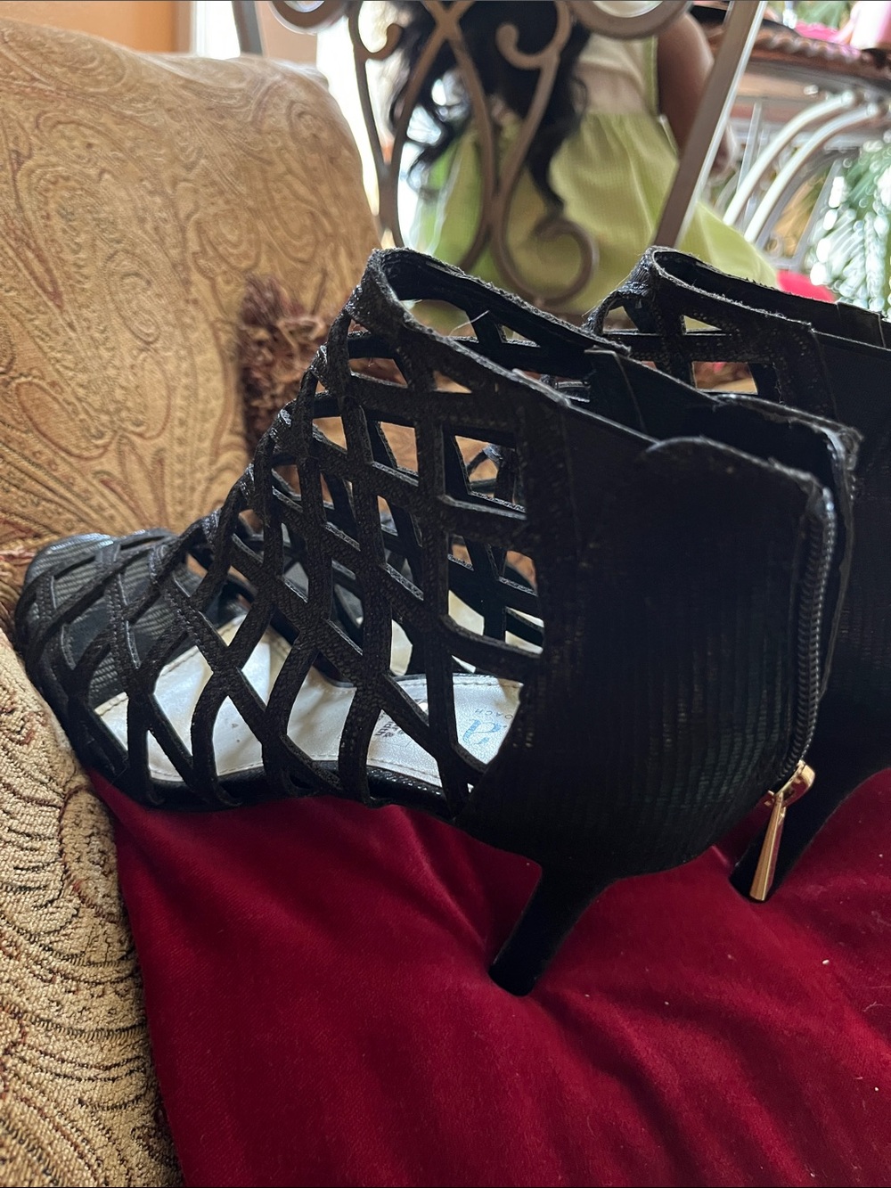a.n.a Black Caged Kitten Heels - Strappy Zip-Back Sandals